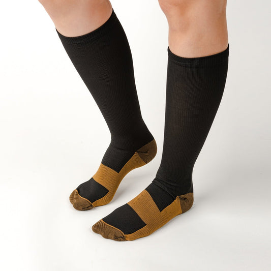 Black & Gold Copper Infused Compression Socks - TheraWear